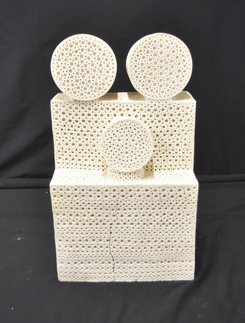 ALEXANDER NEY LARGE TERRACOTTA SCULPTURE: ALEXANDER NEY (RUSSIAN / AMERICAN, b. 1939) LARGE MODERN TERRACOTTA SCULPTURE - 12" x 8 1/2" x 20" (HAS OVERALL LOSS & SOME PIECES IN NEED OF REPAIR)