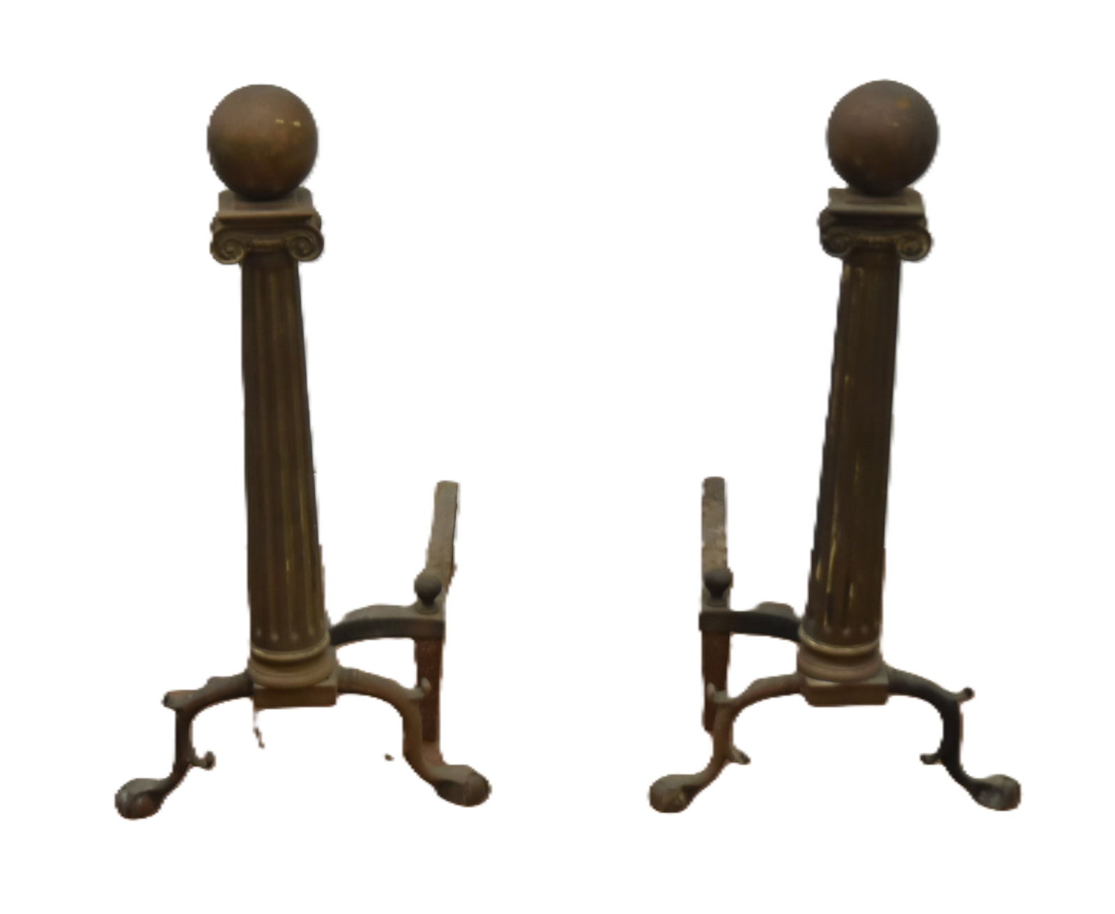 PAIR LXVI STYLE BRONZE ANDIRONS: (Pr) FRENCH LXVI STYLE BRONZE ANDIRONS - 9" x 18" x 24"