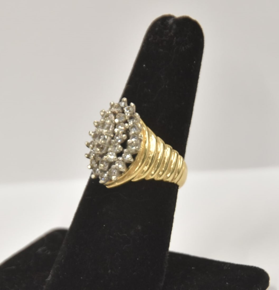 14kt GOLD & DIAMOND CLUSTER RING: 14kt GOLD & DIAMOND CLUSTER RING - 8.74grams ; SIZE 6 3/4
