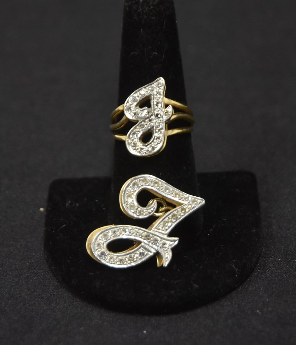 2-TONE 14kt GOLD J INITIAL RING & PENDANT (1 of 12)
