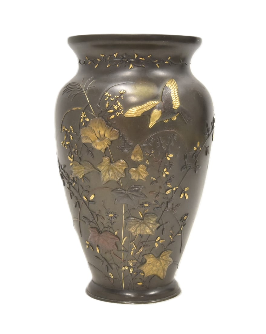 FINE JAPANESE MIXED METAL BRONZE VASE (1 of 10)