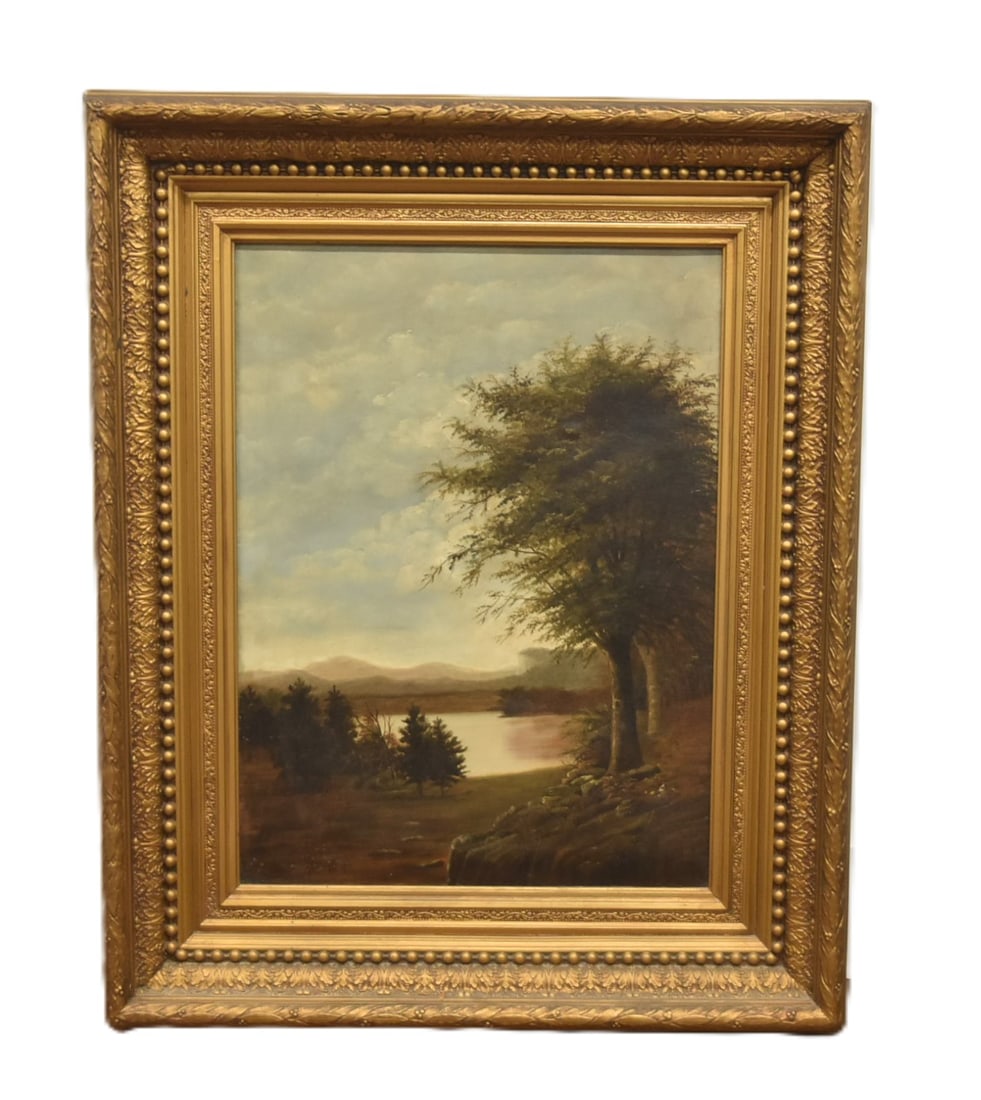 ANTIQUE OIL ON CANVAS WOODED LANDSCAPE (1 of 11)