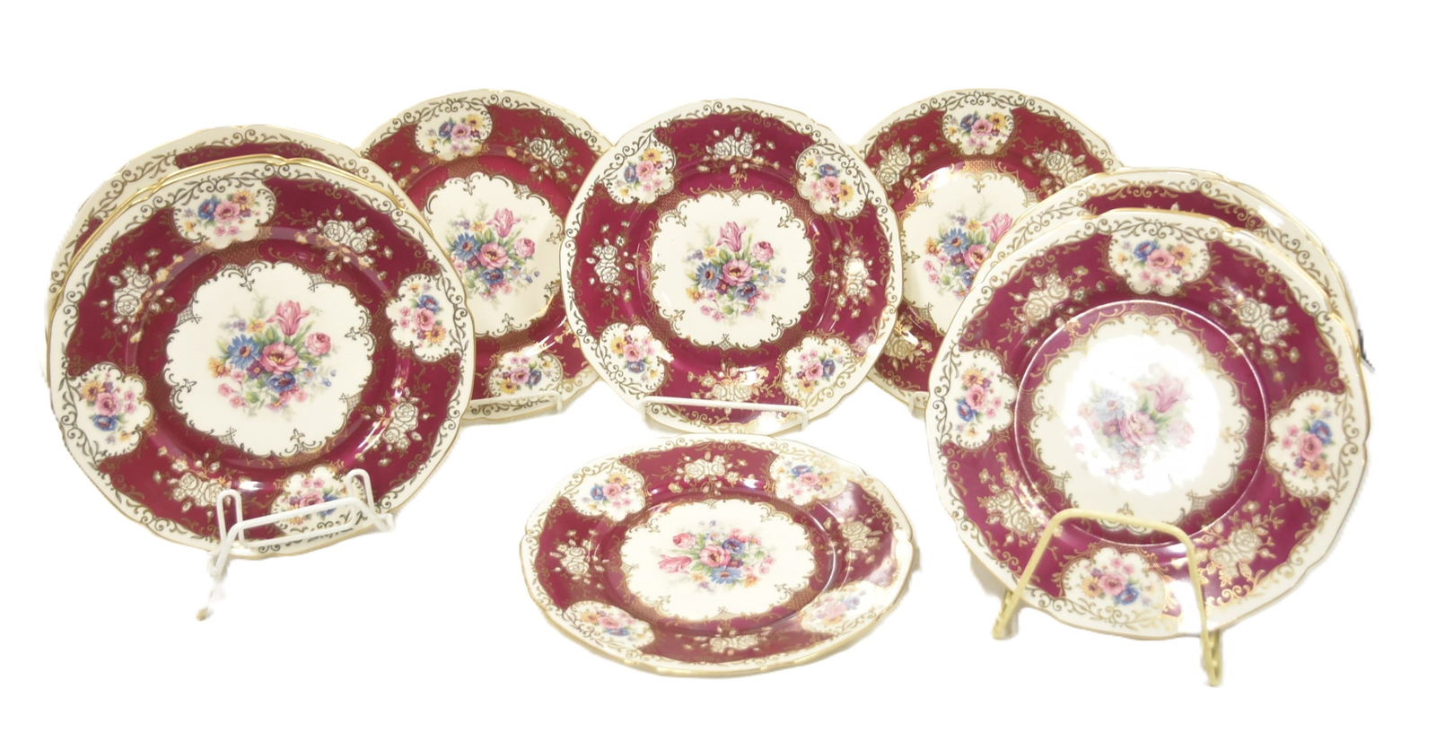 (12) CZECHOSLAVAKIA RED & GOLD FLORAL PLATES (1 of 9)