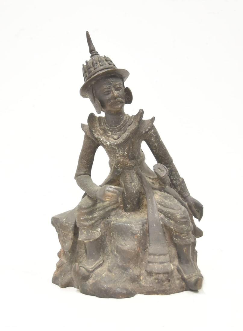 VINTAGE BRONZE BURMESE GUARDIAN FIGURE: BURMA MYANMAR GUARDIAN OGRE FIGURE - 8" x 4" x 14"