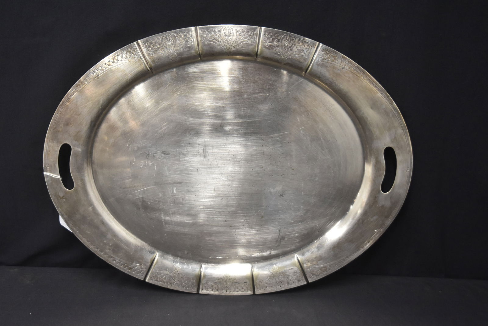 LARGE ENGRAVED SILVER PLATE SERVING TRAY (1 of 8)