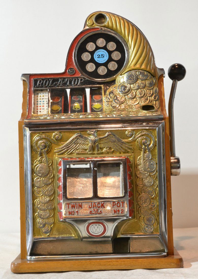 25 CENT WATLING ROL-A-TOP SLOT MACHINE: (NOT WORKING)(ARM REPLACED)