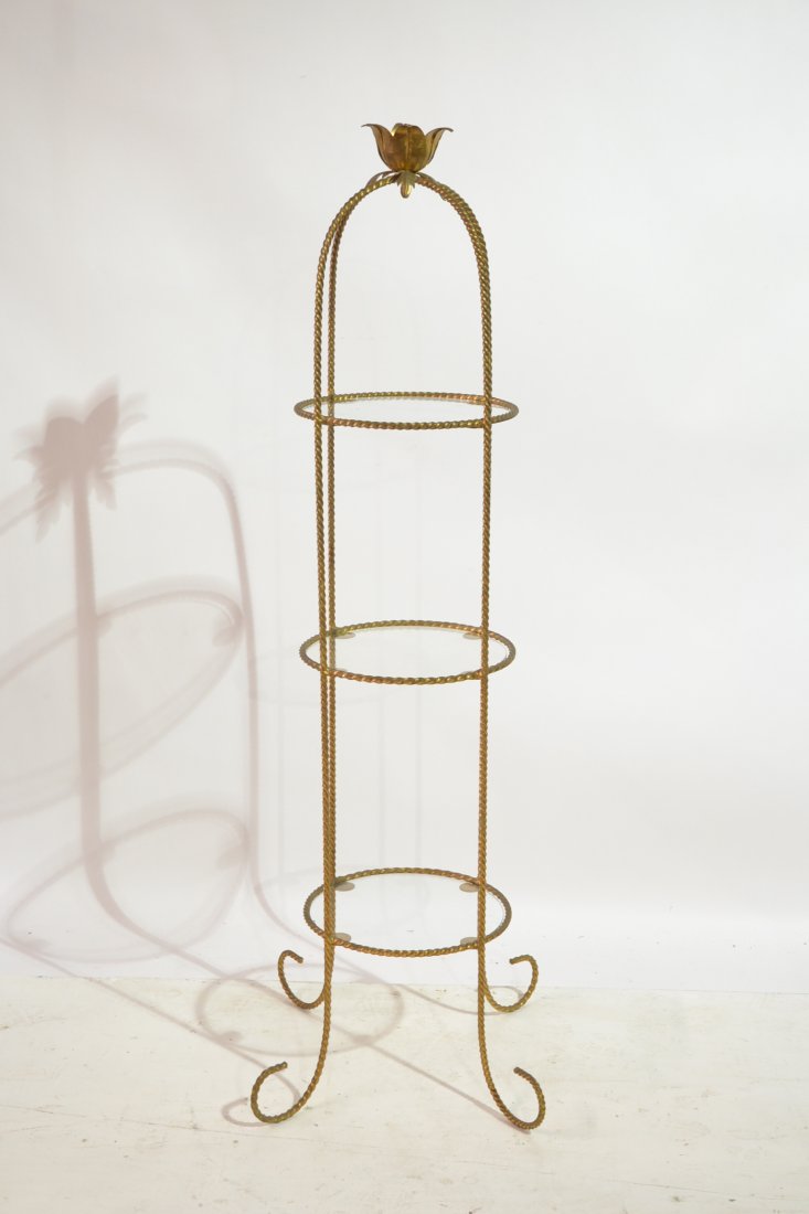 3-TIER GILT METAL STAND WITH FLOWERS & GLASS - 2