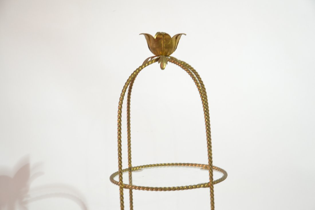 3-TIER GILT METAL STAND WITH FLOWERS & GLASS - 3