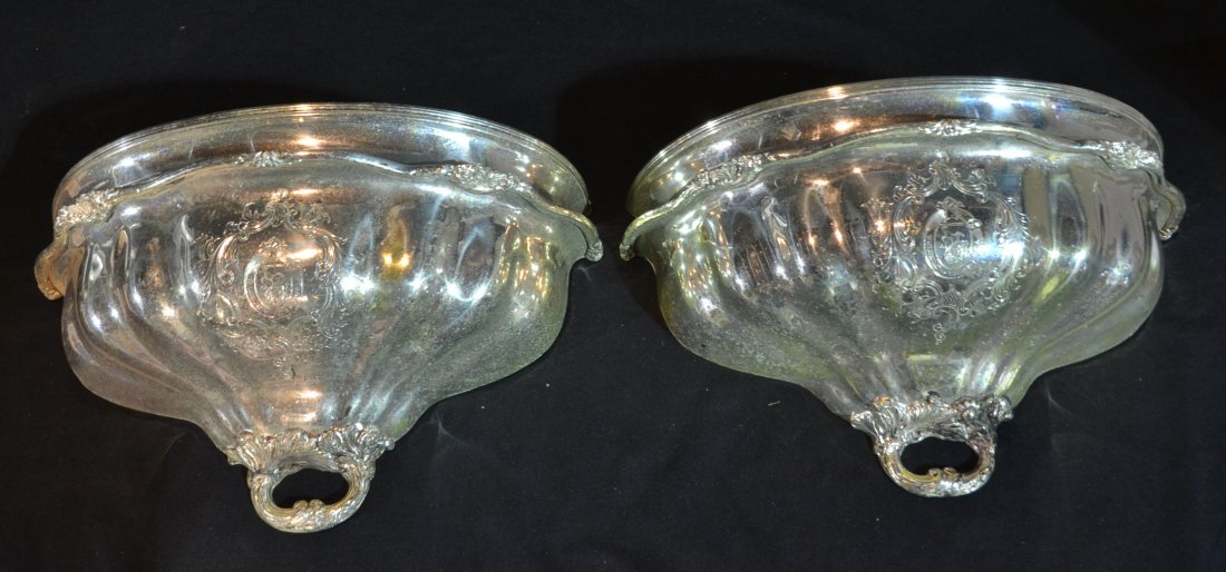 (Pr) SHEFFIELD SILVER PLATE WALL BRACKETS: (PATINA LOSS) 16" x 11"