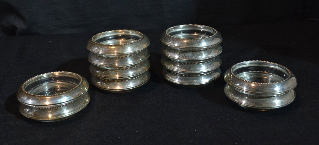 (12) WHITTING STERLING SILVER RIM COASTERS: (12) WHITTING STERLING SILVER RIM COASTERS
