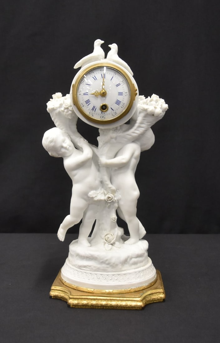 BISCUIT SEVRES PORCELAIN & BRONZE PUTTI CLOCK (1 of 11)