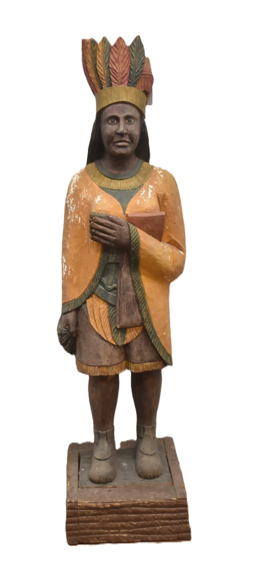 ATTRIBUTED SAMUEL ROBB CIGAR STORE INDIAN MAIDEN: ATTRIBUTED TO SAMUEL ROBB (1851-1928) LARGE HAND CARVED POLYCHROME PAINTED GESSO OVER WOOD CIGAR STORE INDIAN MAIDEN 19th CENTURY HAND CARVED CIGAR STORE INDIAN STATUE OF NATIVE AMERICAN INDIGENOUS WO