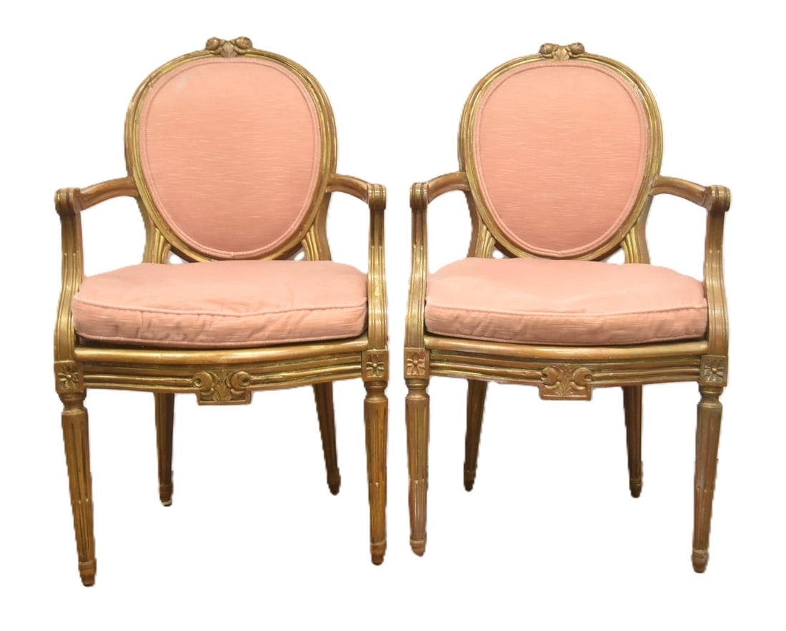 (Pr) ANTIQUE FRENCH LXVI GILTWOOD ARM CHAIRS (1 of 15)