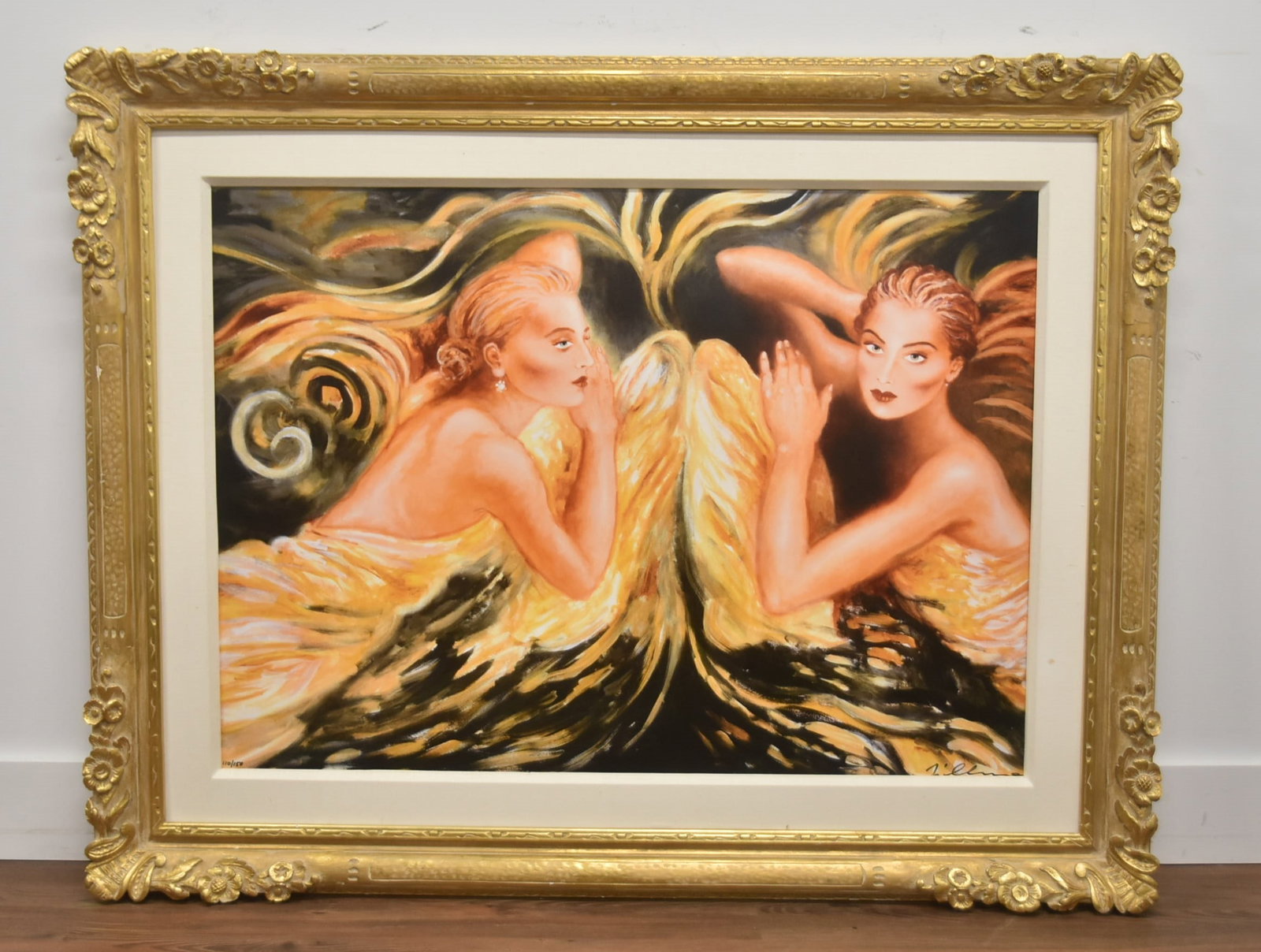 JOANNA ZJAWINSKA "TOUCH OF AN ANGEL" SERIGRAPH: JOANNA ZJAWINSKA HAND SIGNED SERIGRAPH ON CANVAS "TOUCH OF AN ANGEL" HAND SIGNED & NUMBERED 110/150 41" x 30" ; 54" x 42" SET IN GILTWOOD FRAME