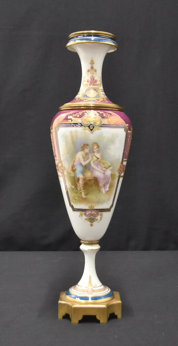 HAND PAINTED SEVRES STYLE LUSTRE GROUND URN (1 of 14)