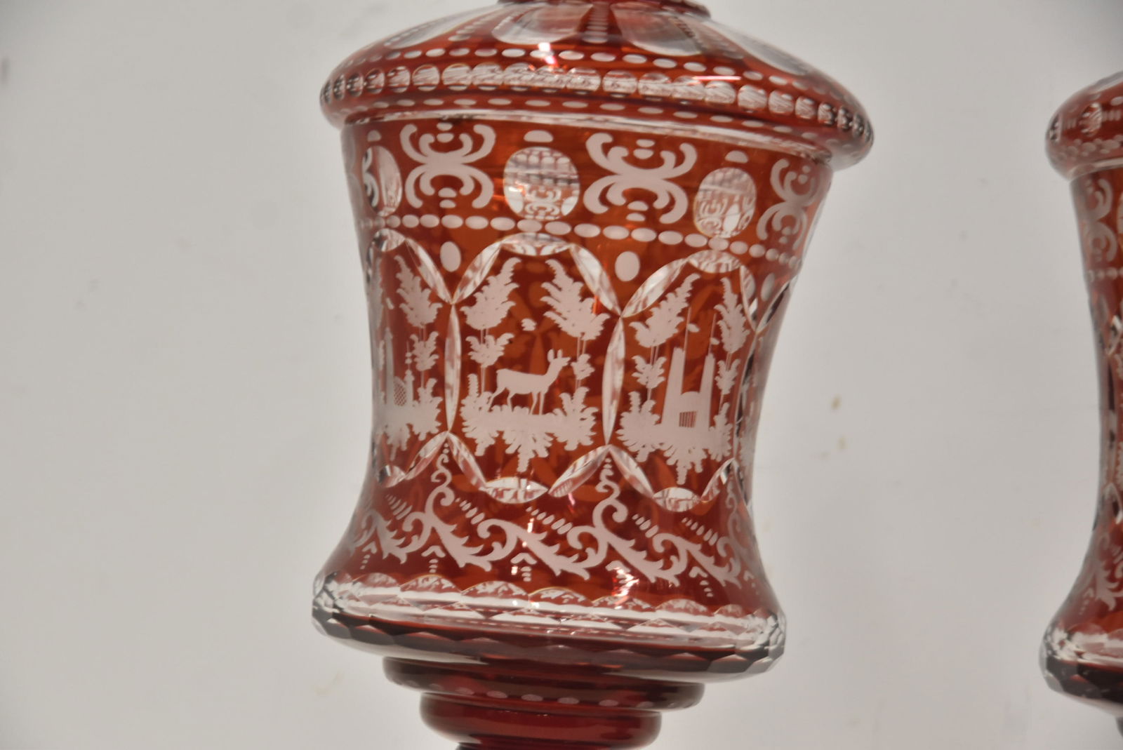 PAIR LARGE RUBY BOHEMIAN LIDDED POKALS - 4