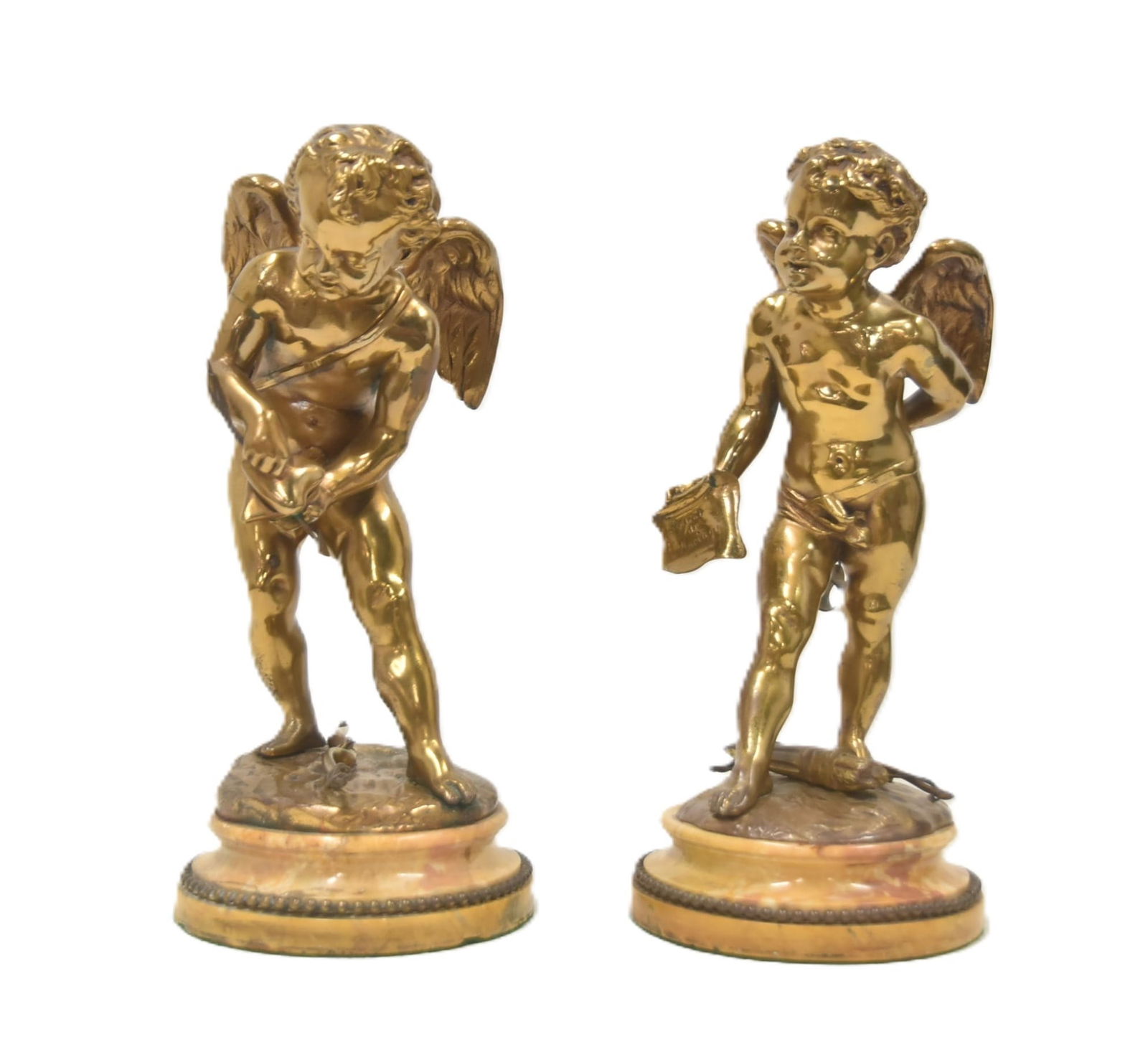 PAIR EDOUARD DROUOT BRONZE CUPID SCULPTURES (1 of 19)