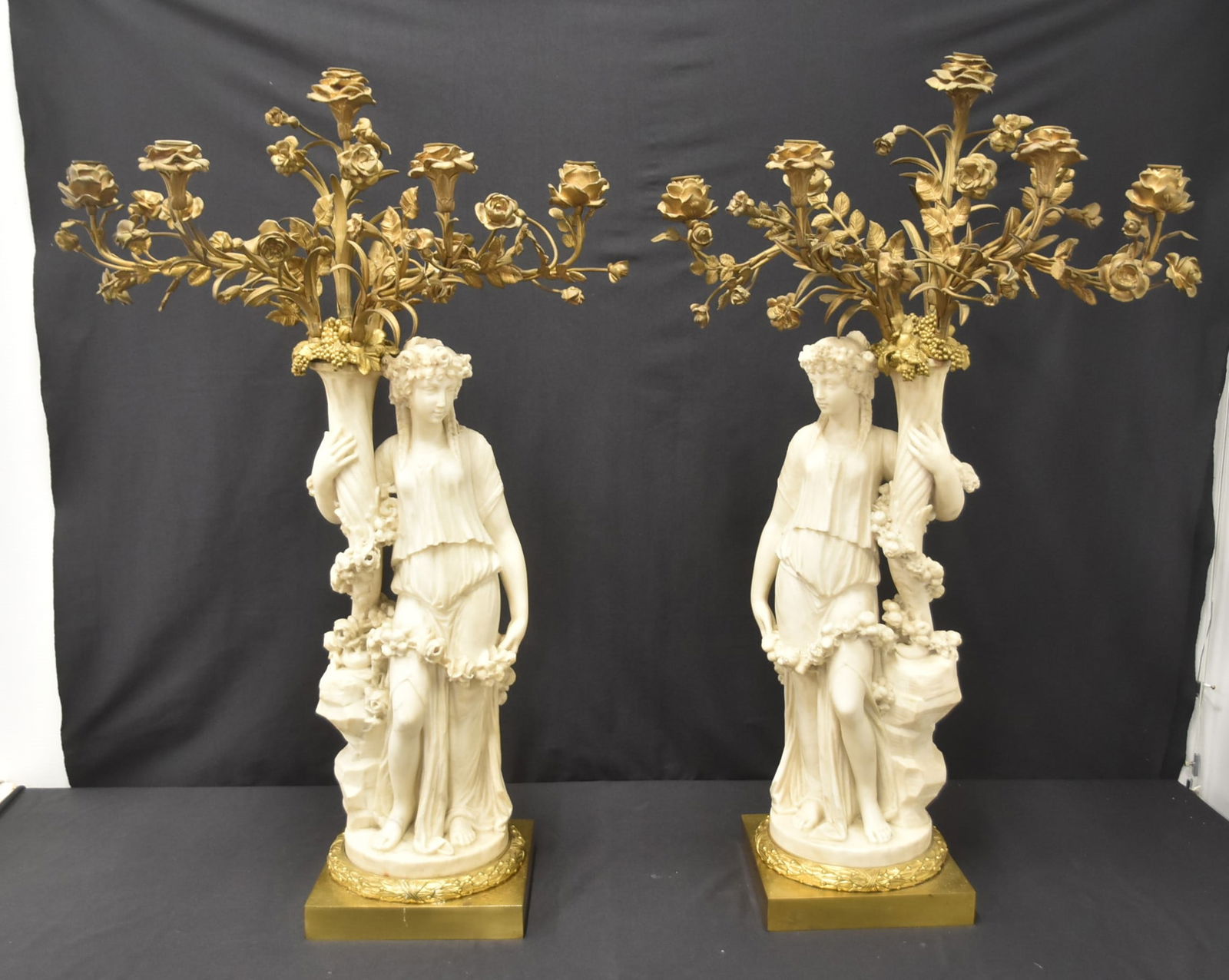 (Pr) LARGE CARVED MARBLE & BRONZE TORCHIERES (1 of 20)