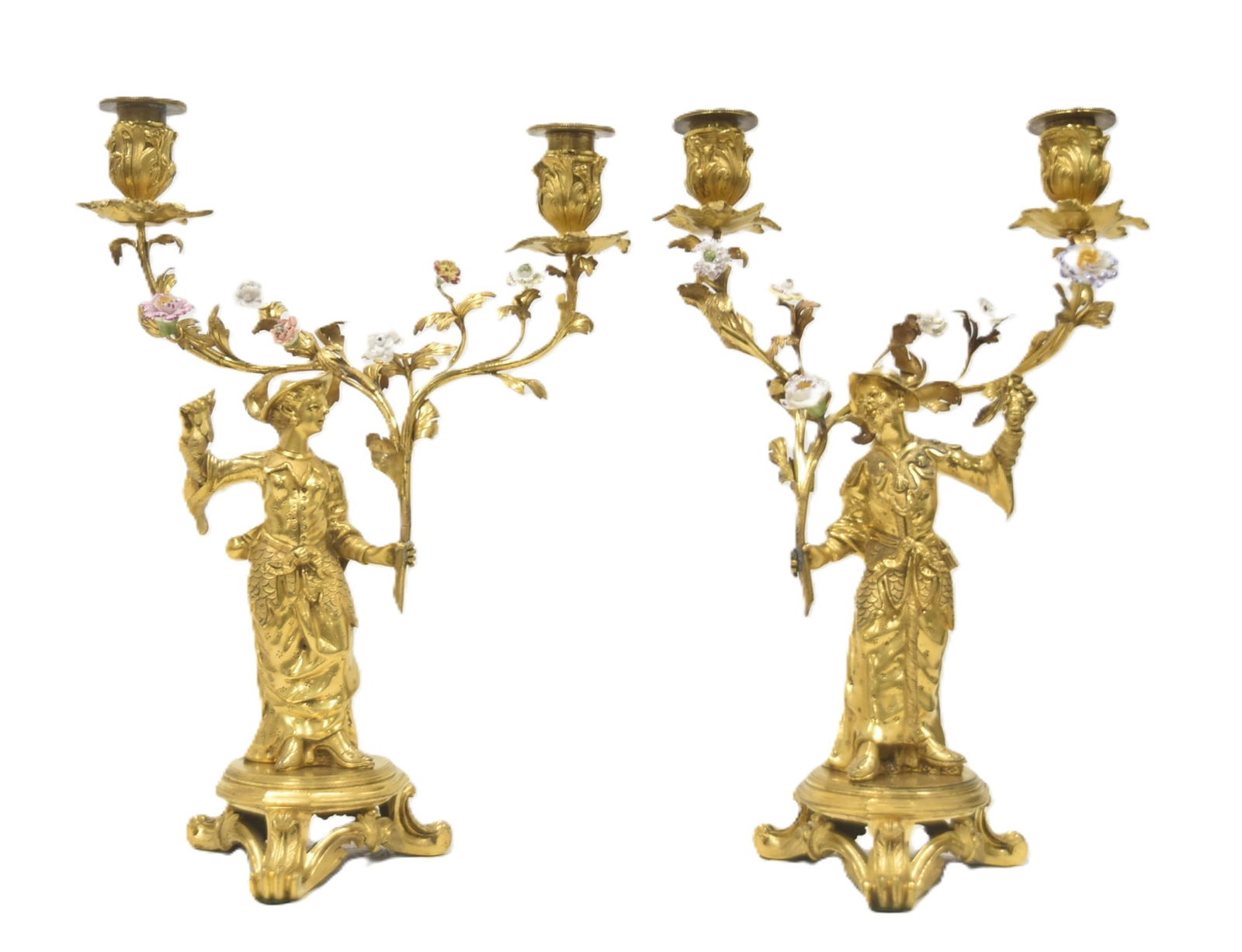 (Pr)CHINOISERIE DORE BRONZE & PORCELAIN CANDELABRA (1 of 10)