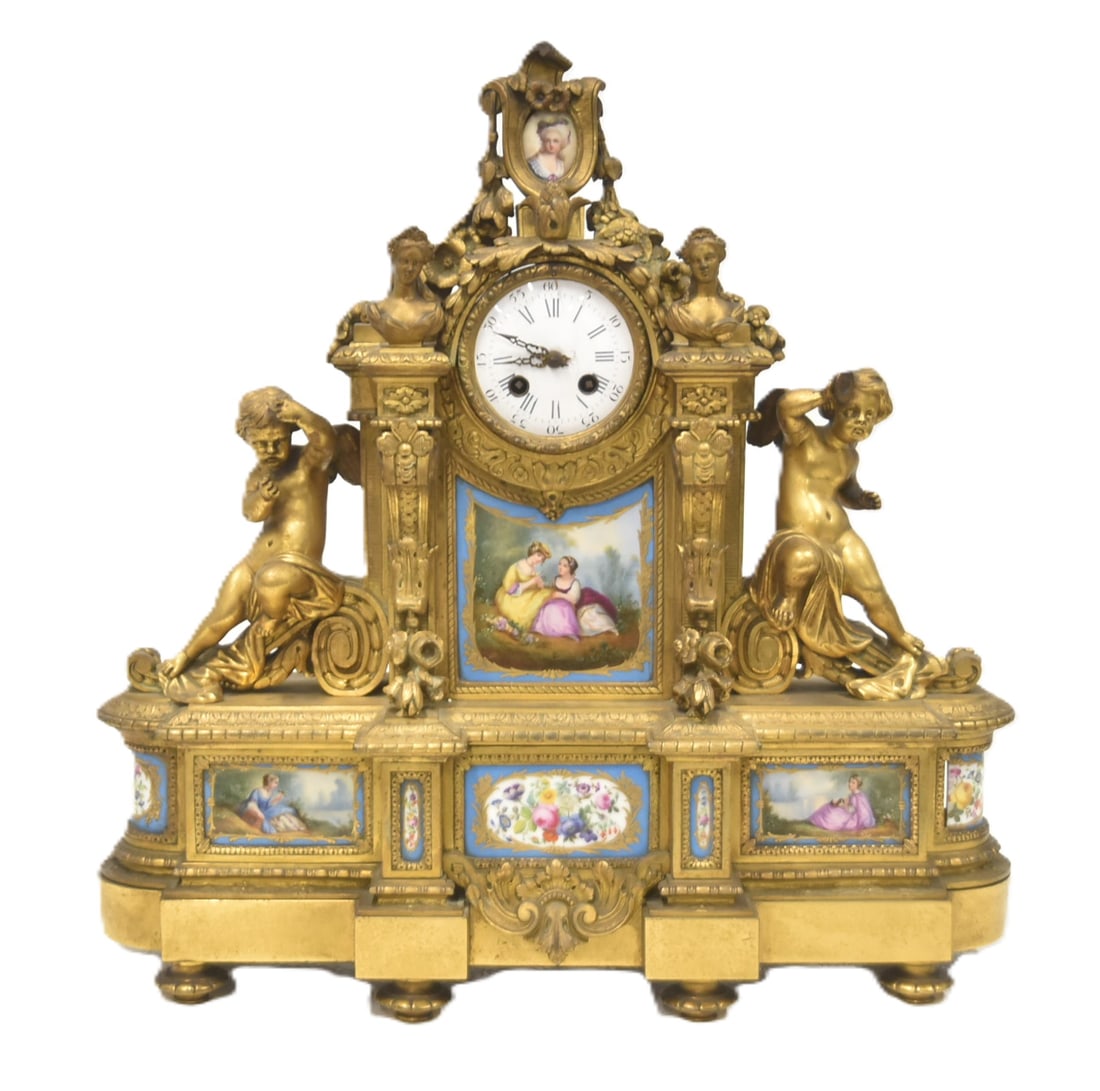 FRENCH BRONZE & SEVRES MANTLE CLOCK (1 of 18)