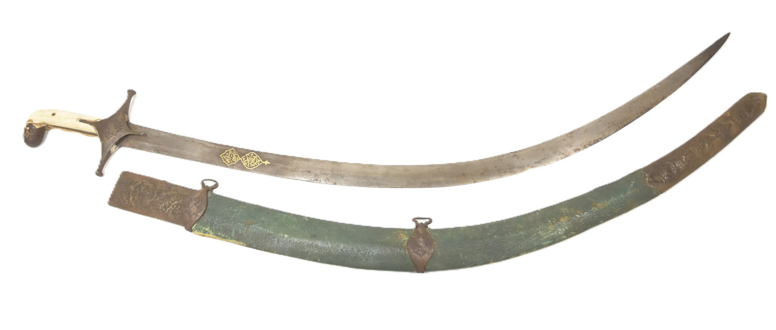 19thC MIDDLE EASTERN GOLD INLAID SWORD (1 of 17)