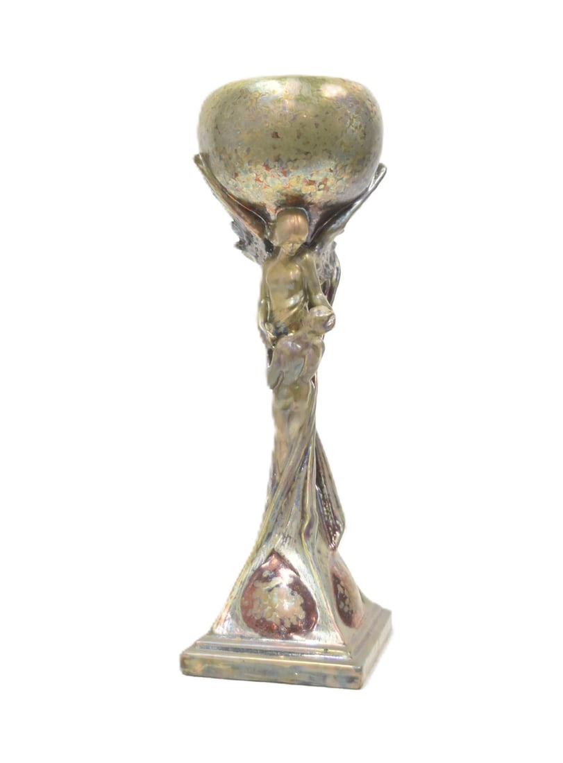 JAMES VIBERT & CLEMENT MASSIER LUSTRE VASE: JAMES VIBERT, CLEMENT MASSIER "HOMME ENLEV? PAR MORPHE" (MAN TAKEN BY MORPHEUS) LUSTER-GLAZED VASE ART NOUVEAU JAMES VIBERT FOR CLEMENT MASSIER LARGE FIGURAL VASE James Vibert For Clement Massier "Hom