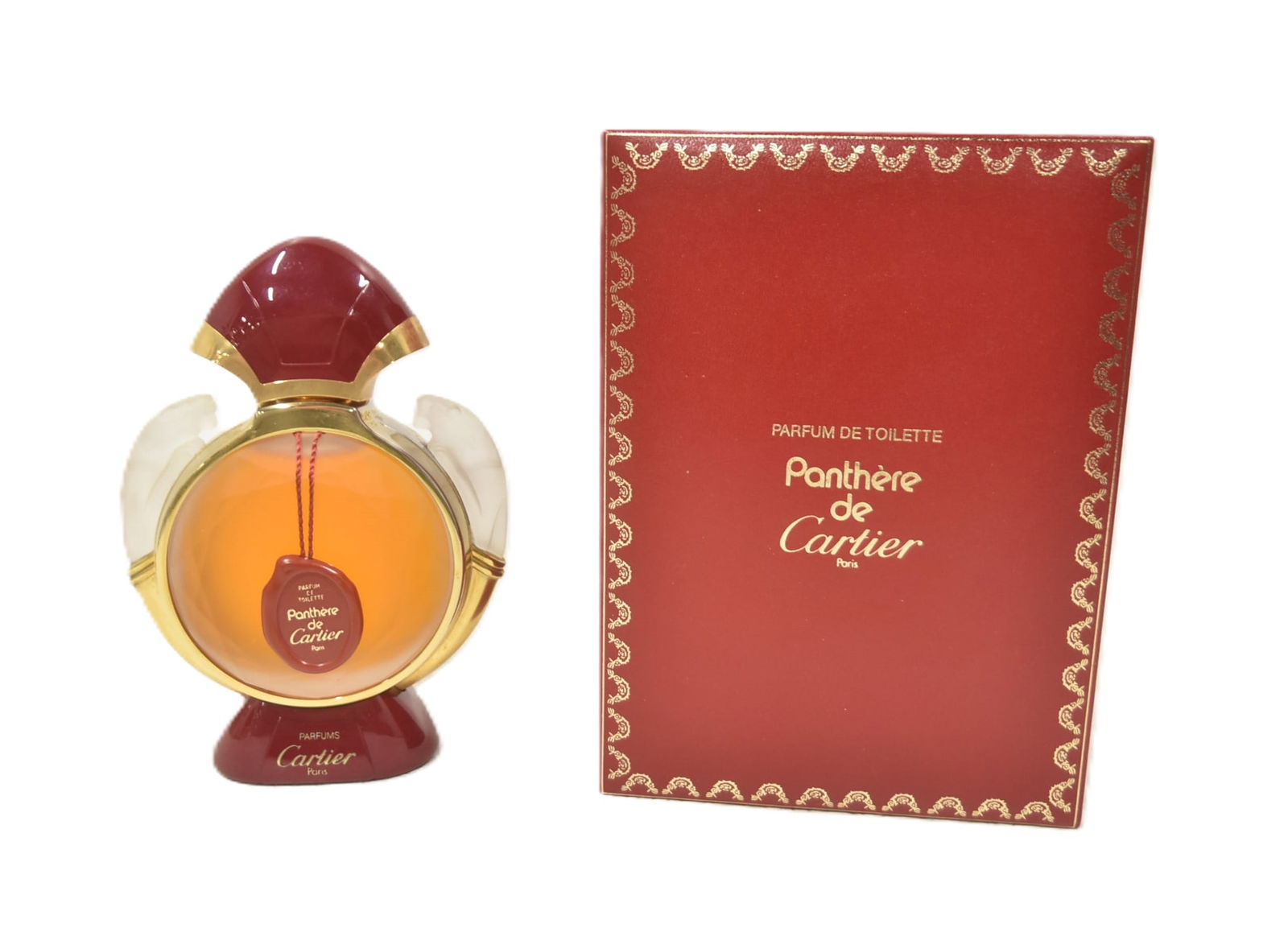 200ml CARTIER PANTHERE DE TOILETTE: VINTAGE PANTHERE de CARTIER PARFUM de TOILETTE ; 200m BOTTLE ; 6.6oz ; SET IN ORIGINAL BOX ; BOX IS 5 3/4" x 8" x 3 1/2"
