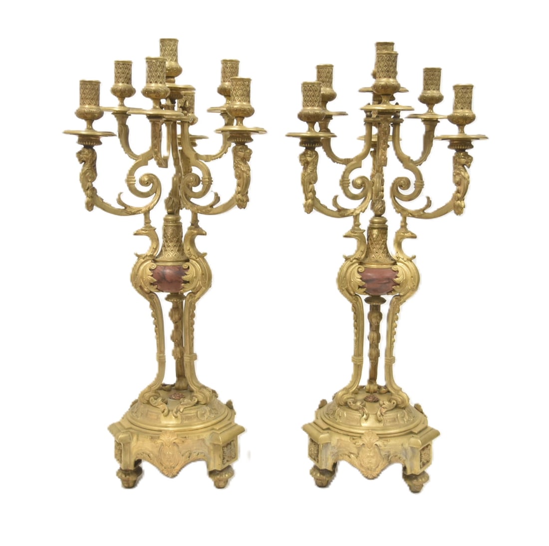 (Pr) FRENCH BRONZE & ROUGE MARBLE CANDELABRAS (1 of 9)