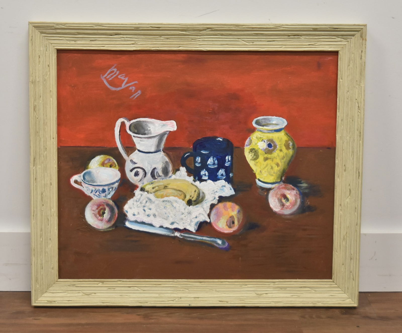 EARL MAYAN , OIL ON CANVAS BOARD STILL LIFE: EARL MAYAN (AMERICAN, 1916-2009) OIL ON CANVAS BOARD STILL LIFE , SIGNED MAYAN , WITH ARTIST INFO INVERO - 24" x 20" ; 28" x 24" OVERALL FRAMED