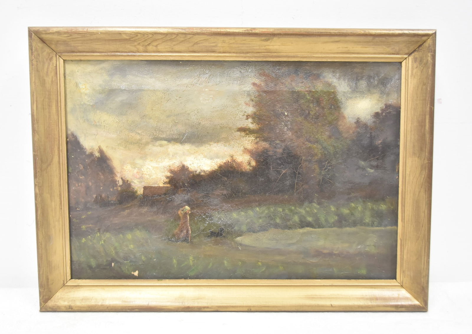 ANTIQUE OIL ON CANVAS FIGURE WALKING ON PATH (1 of 8)