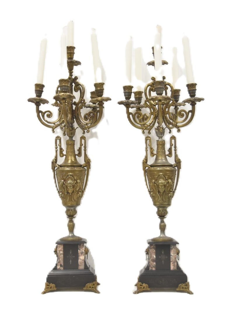 (Pr) 6-LIGHT GILT METAL & MARBLE CANDELABRAS (1 of 14)