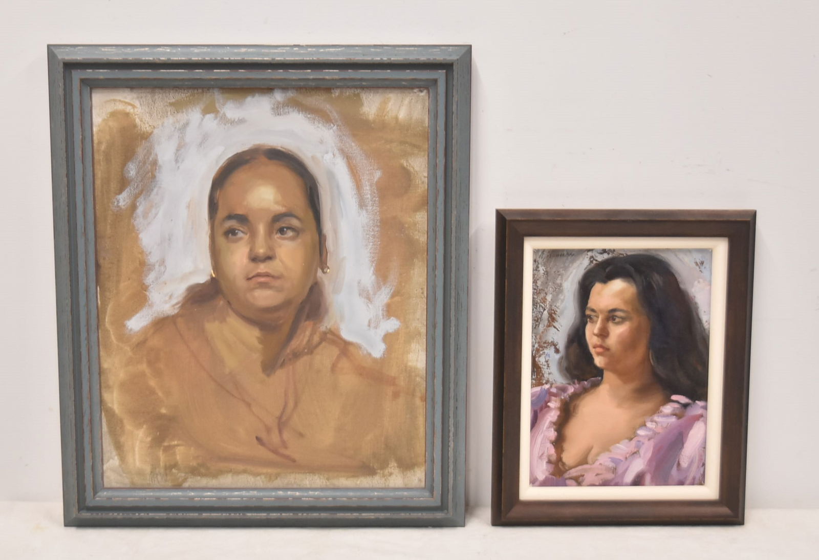 (2) ALBERT WASSERMAN , FEMALE PORTRAIT PAINTINGS: (2) ALBERT WASSERMAN , (NEW YORK, MASS 1920-2005) OIL ON CANVAS FEMALE PORTRAIT PAINTINGS , EACH SIGNED A WASSERMAN - LARGEST SIGHT SIZE IS 15 1/4" x 19" ; OVERALL IS 19" x 23"