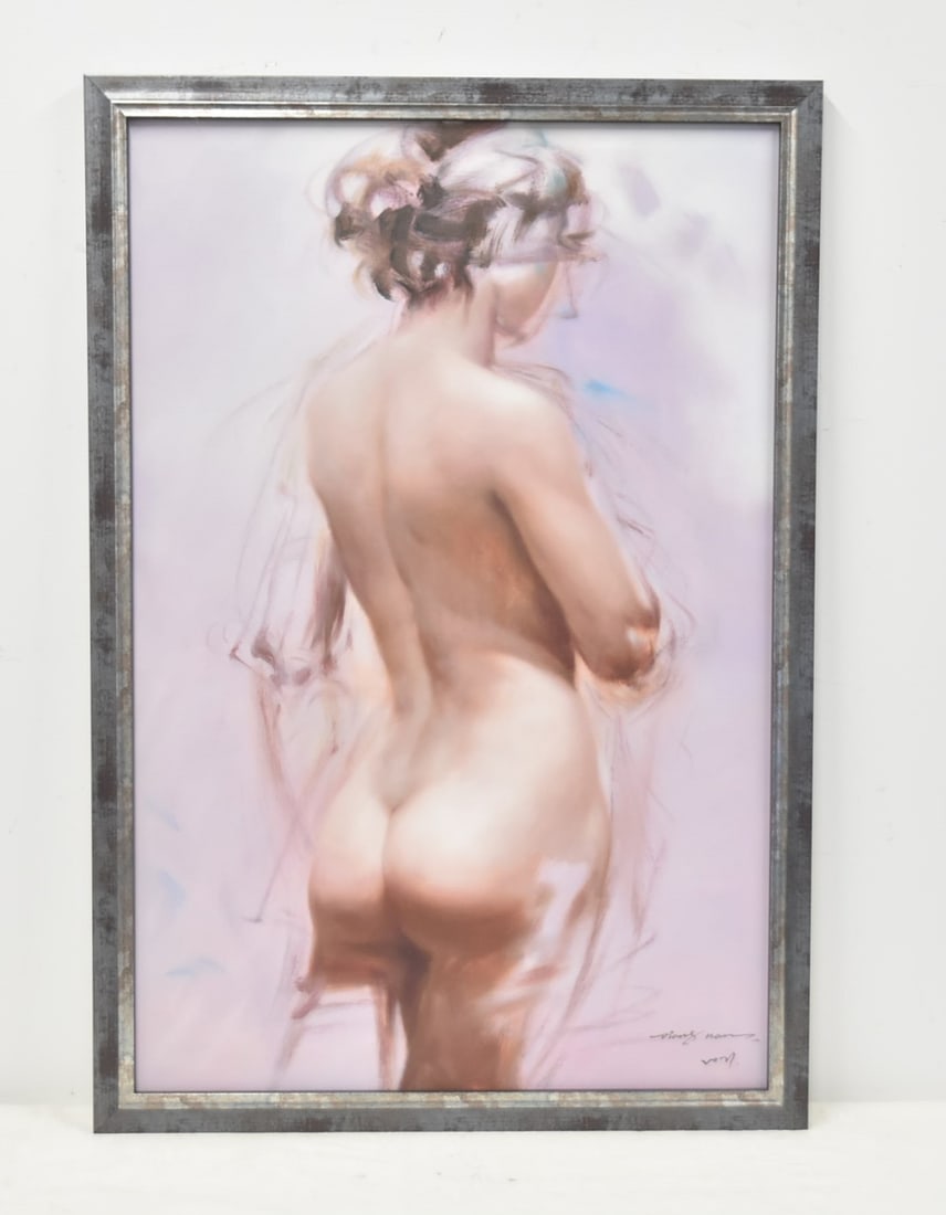 OIL ON CANVAS FEMALE NUDE SIGNED: ATTRIBUTED TO DARYL ZANG OIL ON CANVAS SENSUAL FEMALE NUDE PAINTING , SIGNED D ZANG NAN ? , LOWER RIGHT - 29" x 29" ; 32 1/2" x 32 1/2" OVERALL