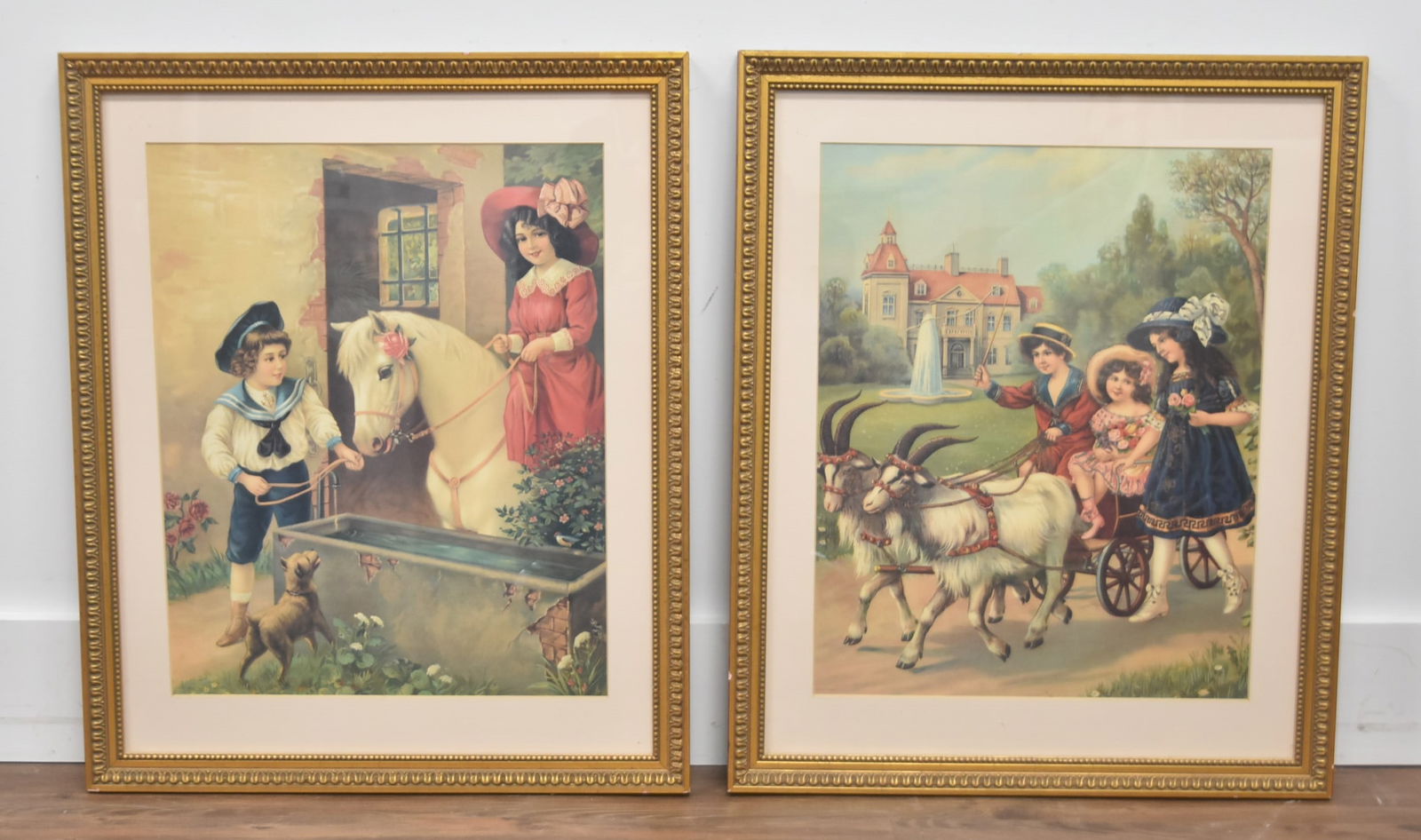(Pr) VICTORIAN GERMAN STYLE ILLUSTRATION PRINTS: PAIR GERMAN VICTORIAN STYLE ILLUSTRATIONS PRINTS OF CHILDREN - 22" x 26" OVERALL