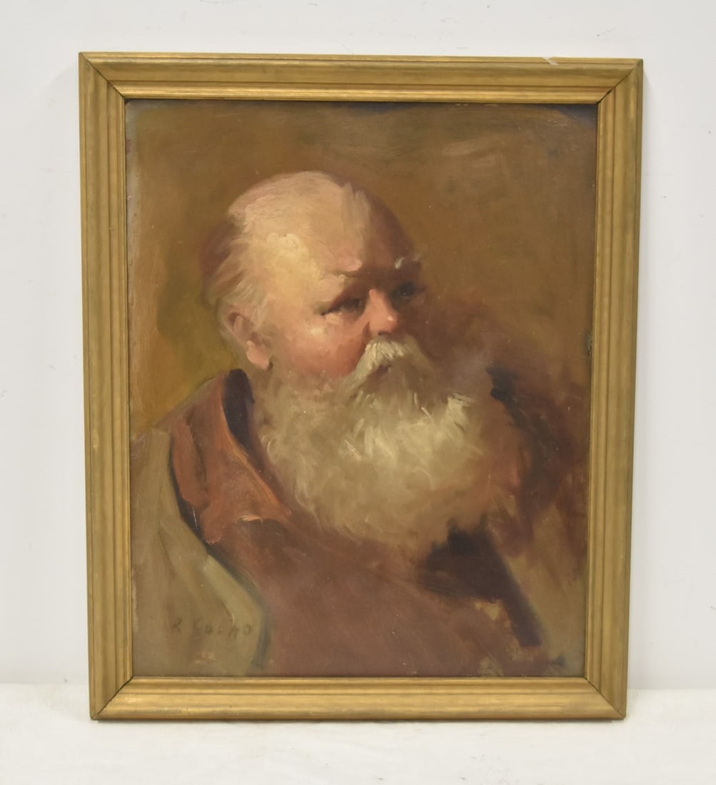 RUDOLPH COLAO OIL ON BOARD PORTRAIT OF MAN: RUDOLPH COLAO (AMERICAN, 1927-2014) OIL ON CANVAS BOARD PORTRAIT OF BEARDED MAN , SIGNED R COLAO , LOWER RIGHT - 16" x 20" ; 19" x 22"