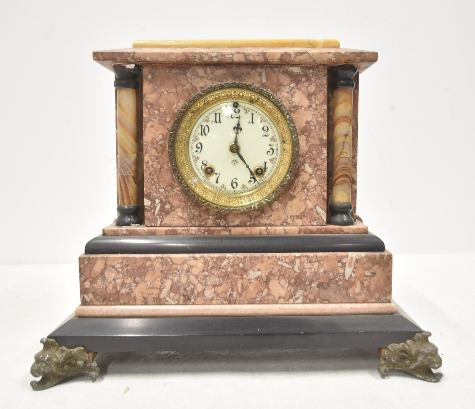 ANSONIA PINK MARBLE MANTEL CLOCK (1 of 8)