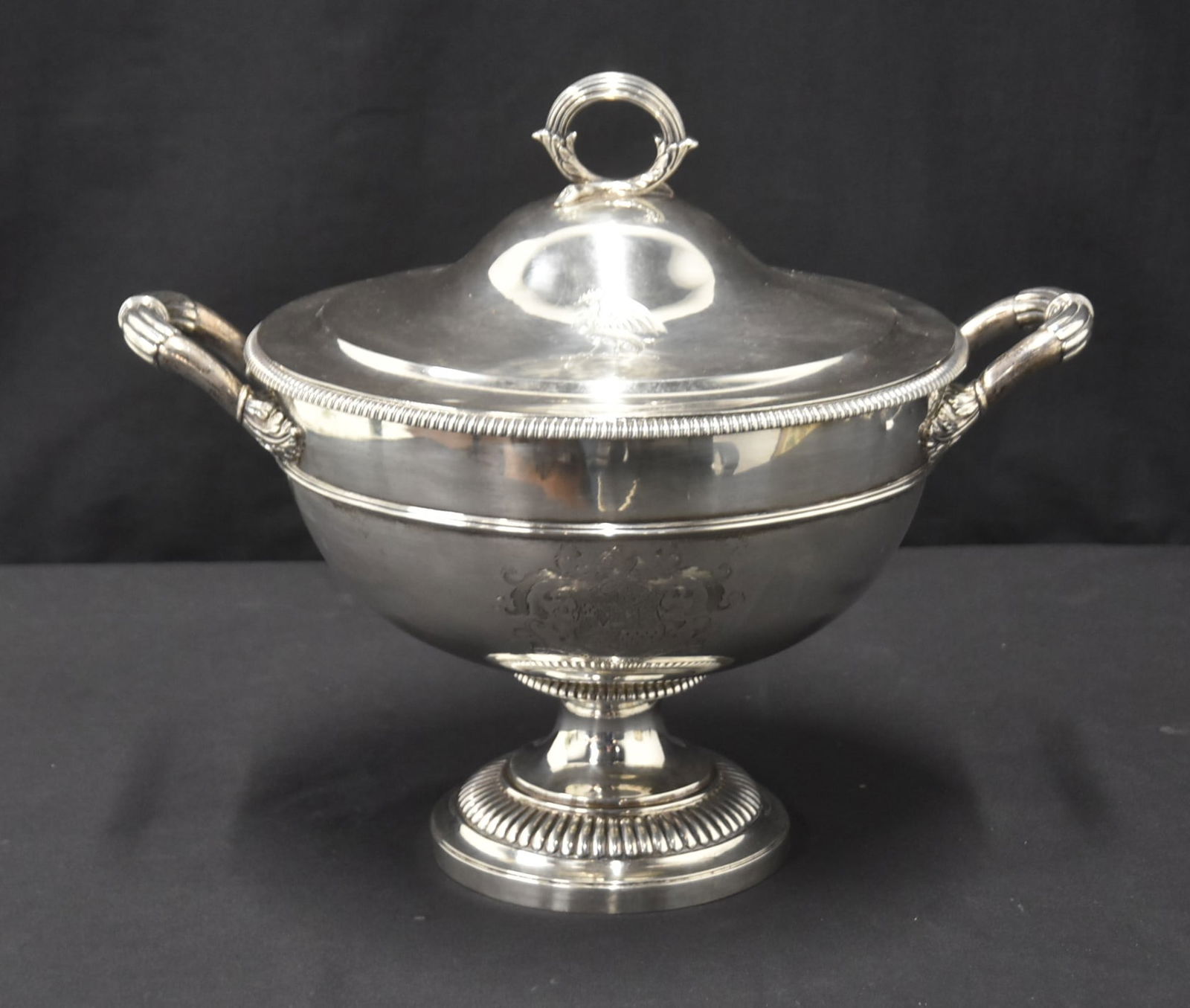LARGE ENGRAVED STERLING SILVER COVERED TUREEN (1 of 12)