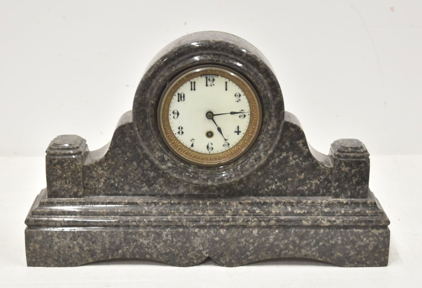VICTORIAN DECO GRANITE CLOCK: ANTIQUE VICTORIAN GRANITE CLOCK ; DATED AD FEB 1888 - 19" x 4" x 12"