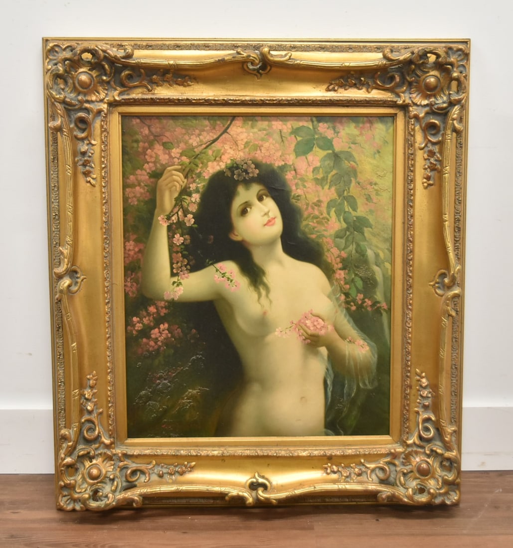OIL ON CANVAS FEMALE NUDE IN GILT FRAME: CONTEMPORARY OIL ON CANVAS FEMALE NUDE , SET IN GILT FRAME - - 20" x 24" ; 30" x 34" OVERALL