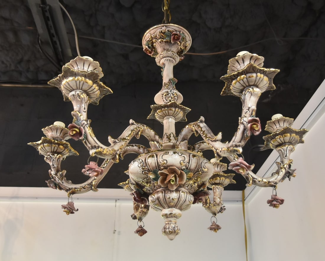 6-ARM CAPODIMONTE PORCELAIN CHANDELIER (1 of 8)