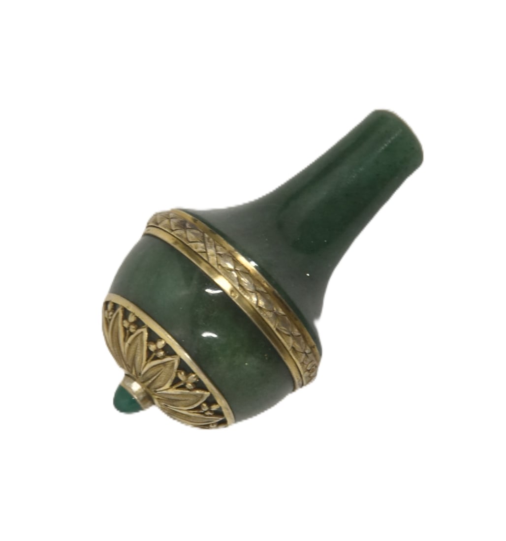 FRENCH SILVER & AVENTURINE BELL PUSH: ANTIQUE FRENCH SILVER & AVENTURINE BELL PUSH 0 1 1/4" x 2 1/2"