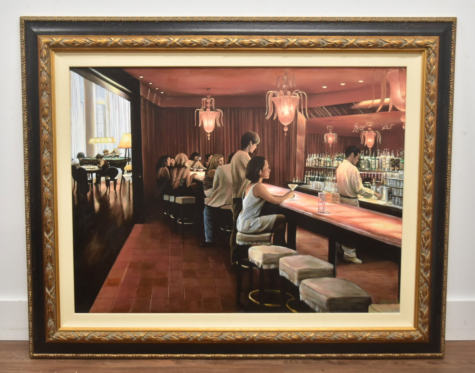 HARRY McCORMICK , GICLEE ON CANVAS INTERIOR SCENE: HARRY McCORMICK ( AMERICAN, b. 1942) GICLEE ON CANVAS INTERIOR SCENE GROUPING AT THE ROSE BAR , GRAMMERCY PARK , NEW YORK ,HAND SIGNED SIGNED McCORMICK - 40" x 30" ; 51" x 41 1/2" OVERALL