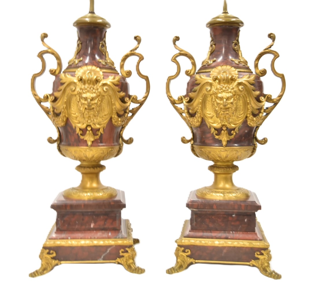 (Pr) BARBEDIENNE ROUGE MARBLE & BRONZE LAMPS (1 of 17)