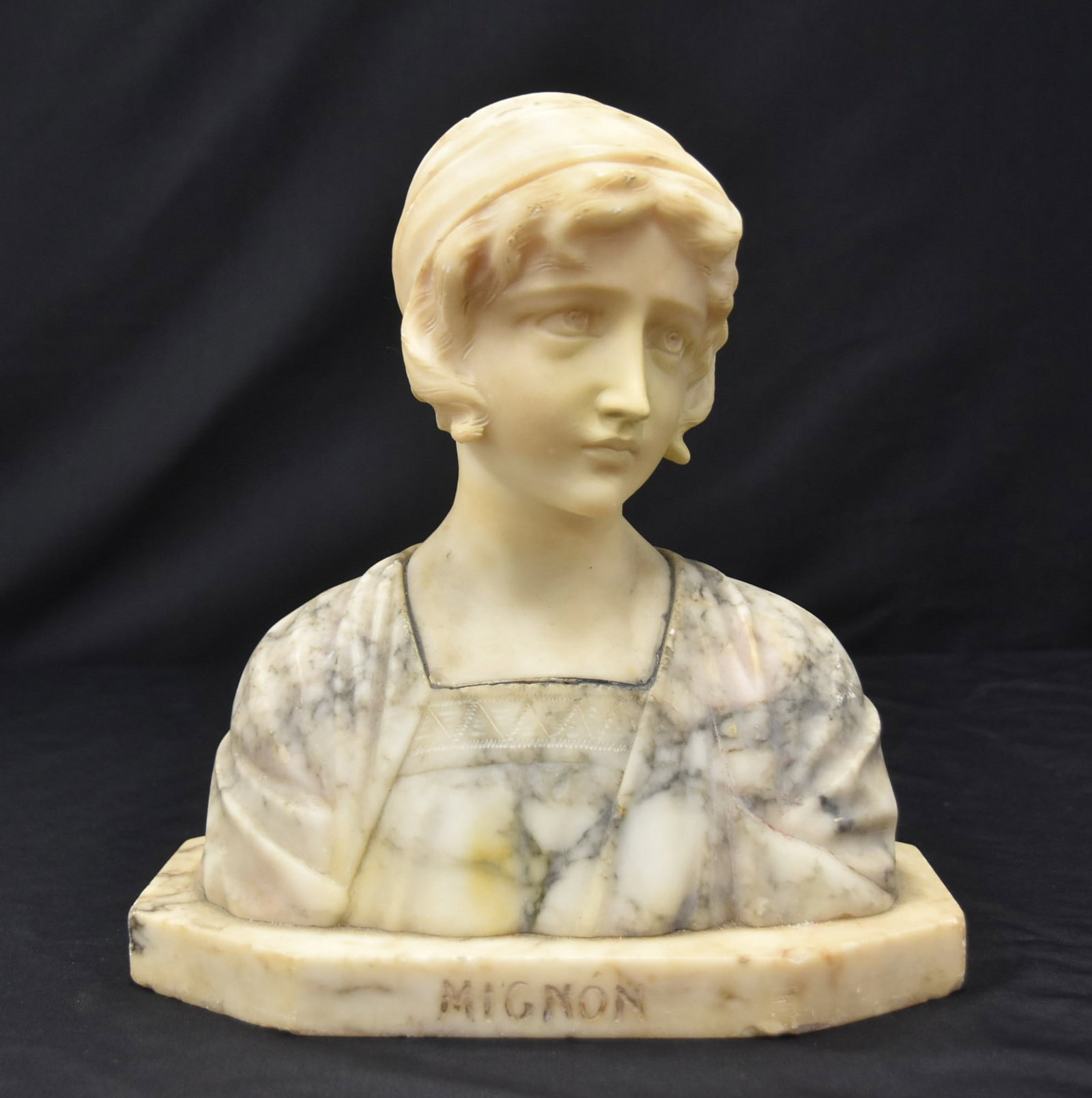 CARVED ALABASTER BUST OF GIRL "MIGNON" (1 of 7)