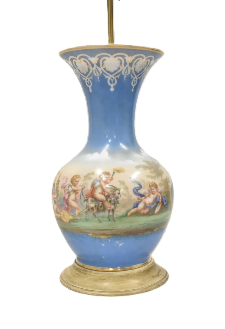 LARGE HAND PAINTED OPALINE VASE LAMP (1 of 9)