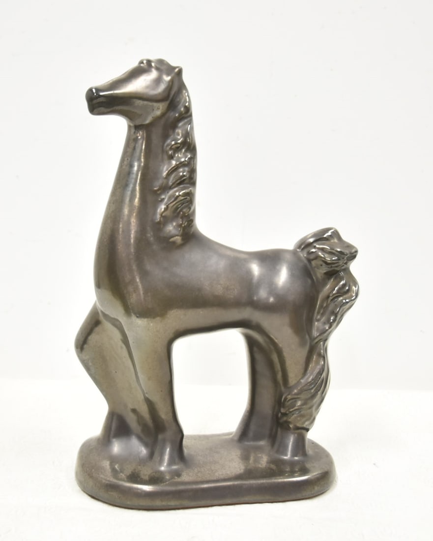 IRIDESCENT POTTERY HORSE: IRIDESCENT POTTERY HORSE - 10" x 4" x 14 1/2"