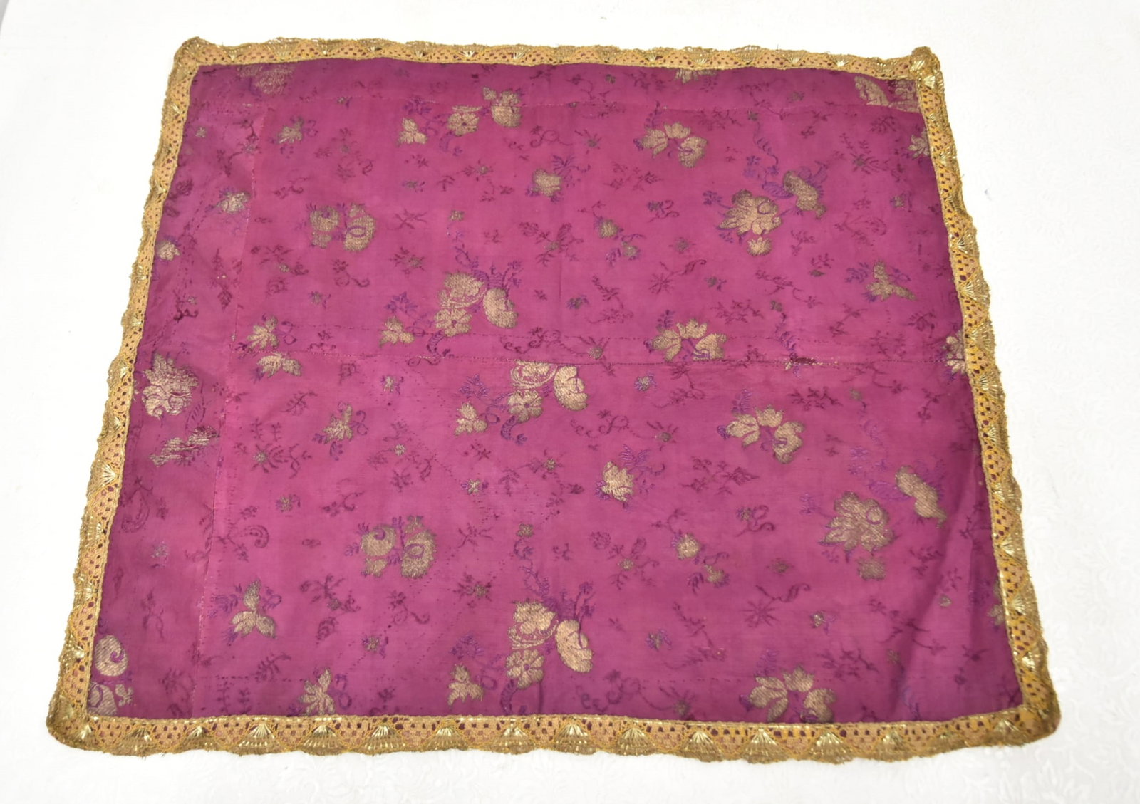 ANTIQUE PURPLE SILK & GOLD THREAD TEXTILE (1 of 8)