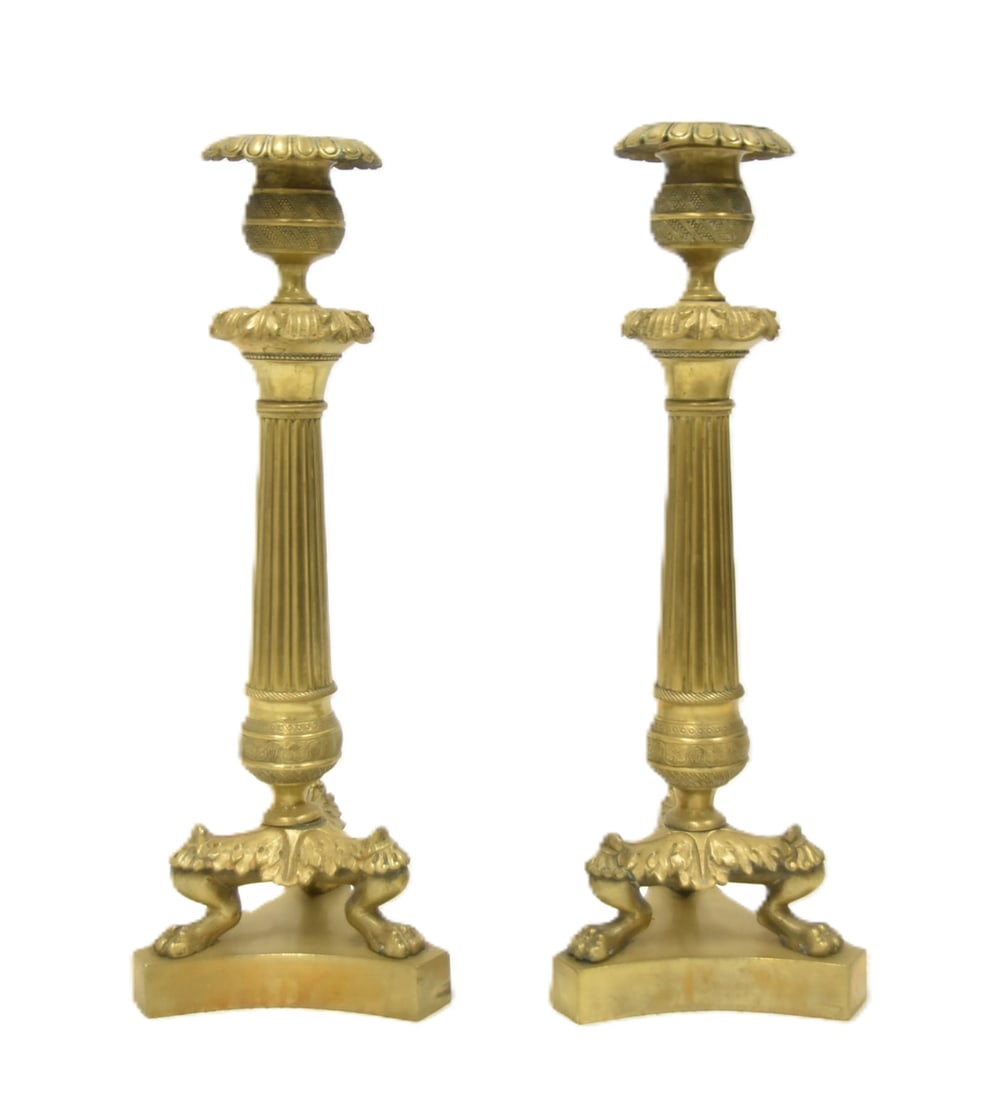(Pr) BRONZE FRENCH EMPIRE CANDLESTICKS (1 of 11)