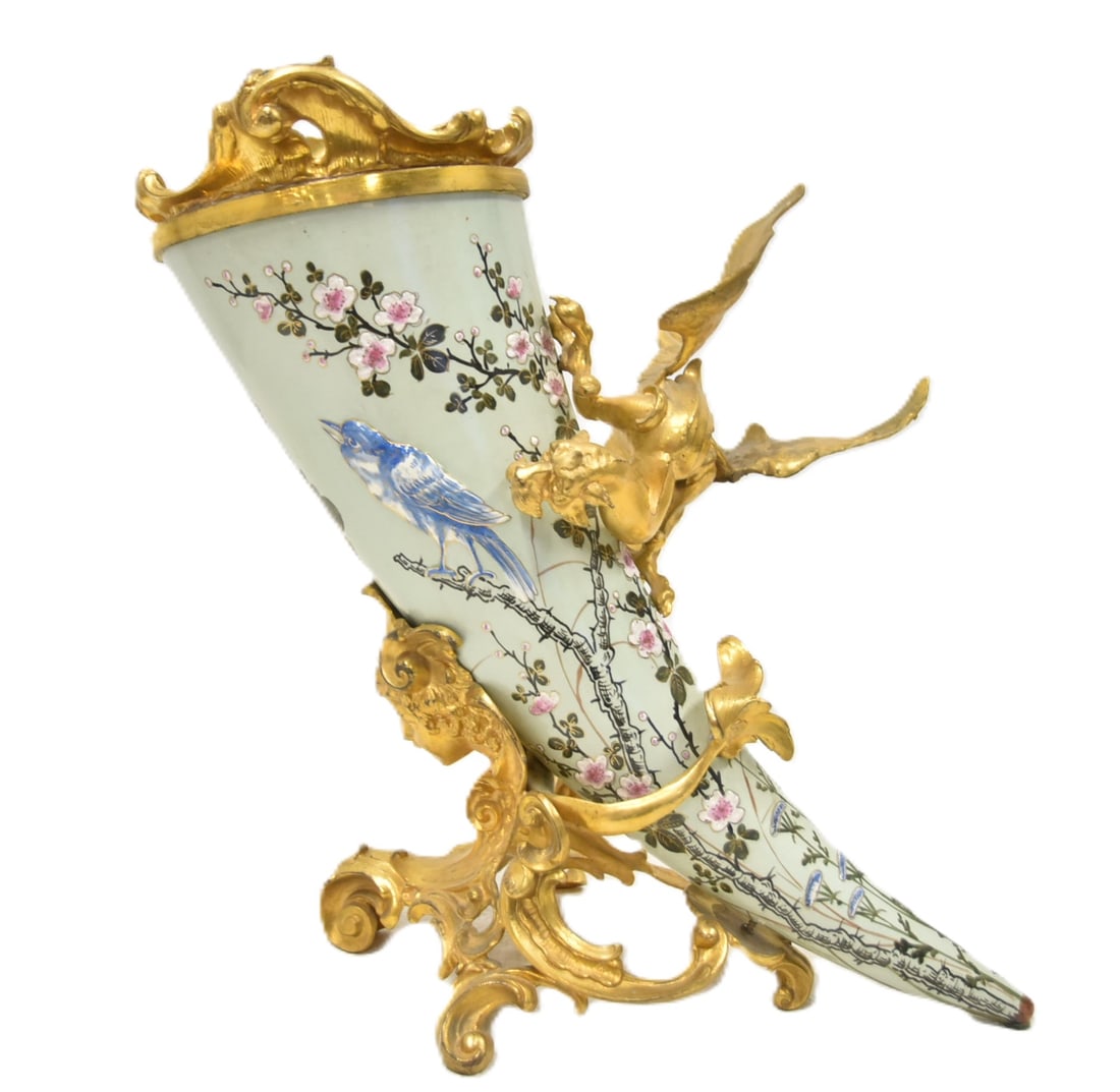 ART NOUVEAU BRONZE & PORCELAIN CORNUCOPIA (1 of 11)