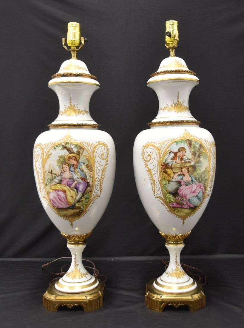 PAIR LARGE SEVRES STYLE PORCELAIN LAMPS (1 of 14)
